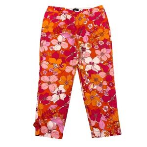 Talbots Perfect Crop Pant Women Orange Pink Floral Cropped Sz 10 Fits 31.5"